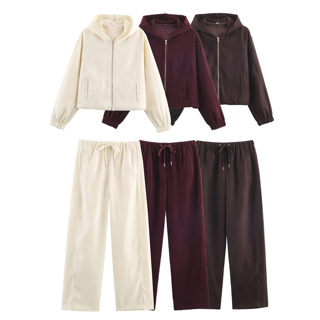 Damen Boxy-Kapuzenjacke aus Veloursoptik mit durchgehendem Reißverschluss und Gummsaum Drune