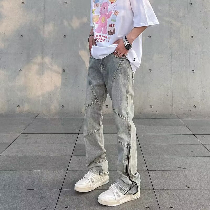 Herren Modische Denim Jeans mit kreativen Reißverschluss-Details Drune