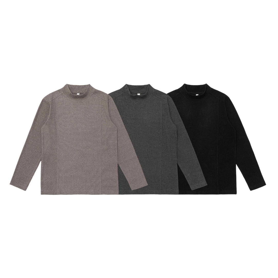Unisex Feinstrukturierter Stehkragen-Pullover mit Teilungsnähten Drune
