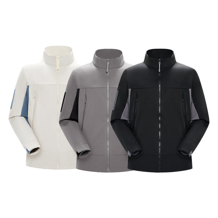 Herren Hybrid-Softshelljacke im Urban-Tech-Look mit hohem Stehkragen und verdecktem Reißverschluss Drune
