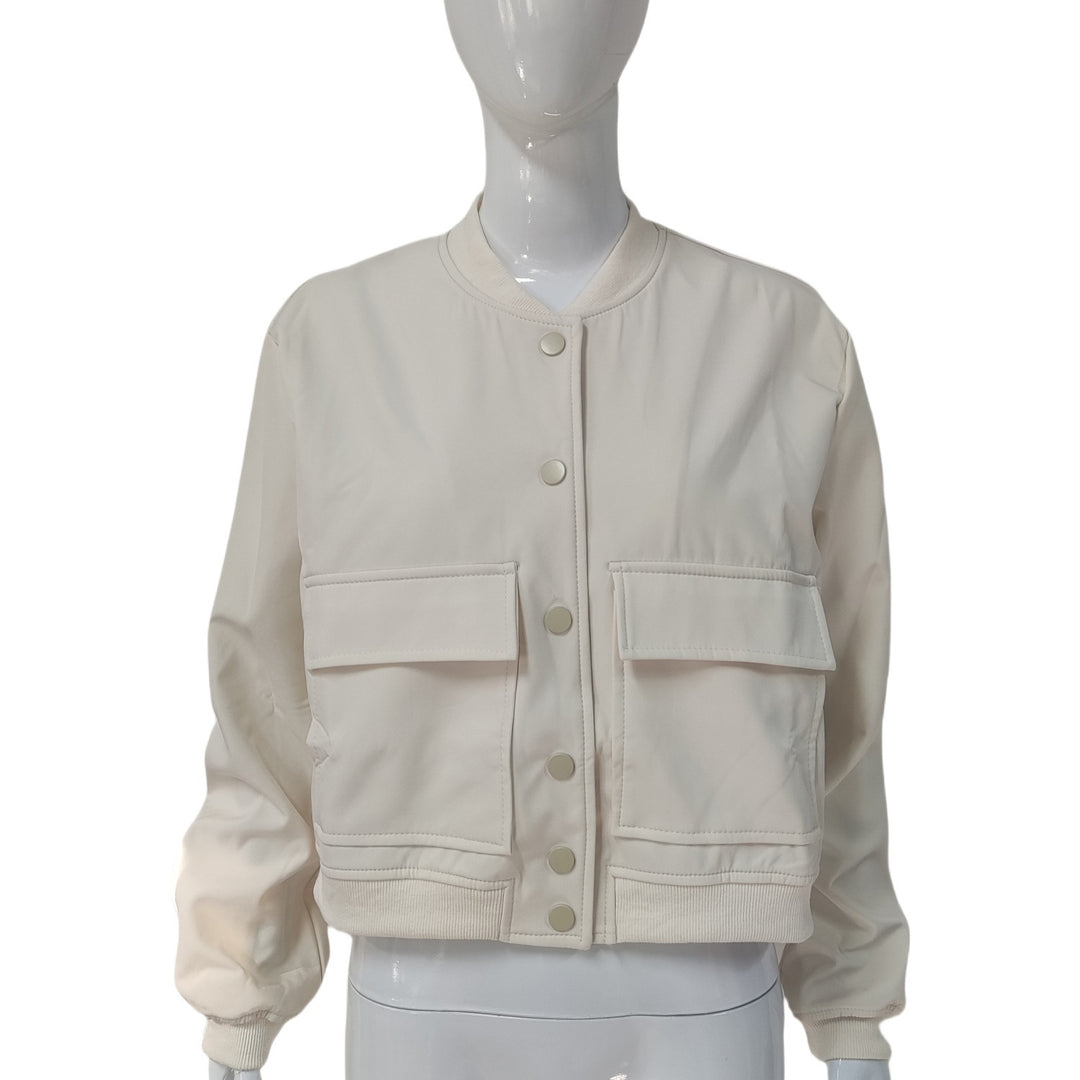 Damen Kurz geschnittene Utility-Jacke mit Stehkragen, Druckknöpfen und Pattentaschen Drune