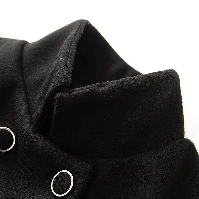 Damen nan kastiger zweireihiger Cape-Mantel mit weiten Glockenärmeln und Stehkragen Drune