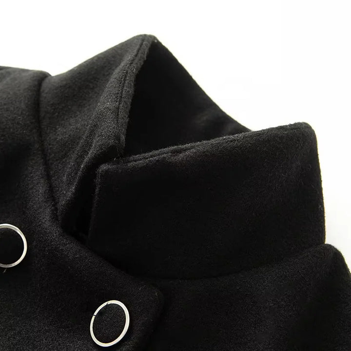 Damen nan kastiger zweireihiger Cape-Mantel mit weiten Glockenärmeln und Stehkragen Drune