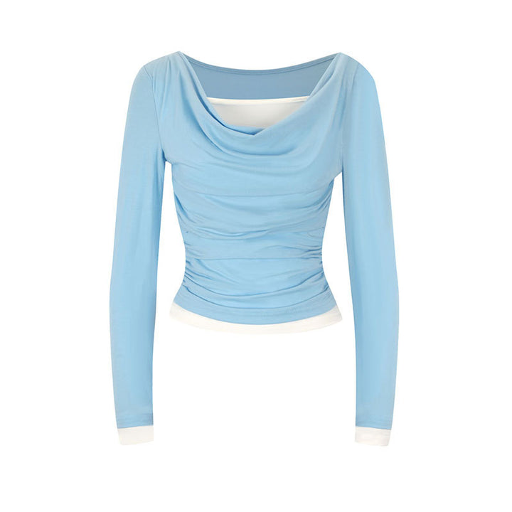 Damen figurbetontes Longsleeve mit elegantem Raffungseffekt und tiefem Ausschnitt Drune