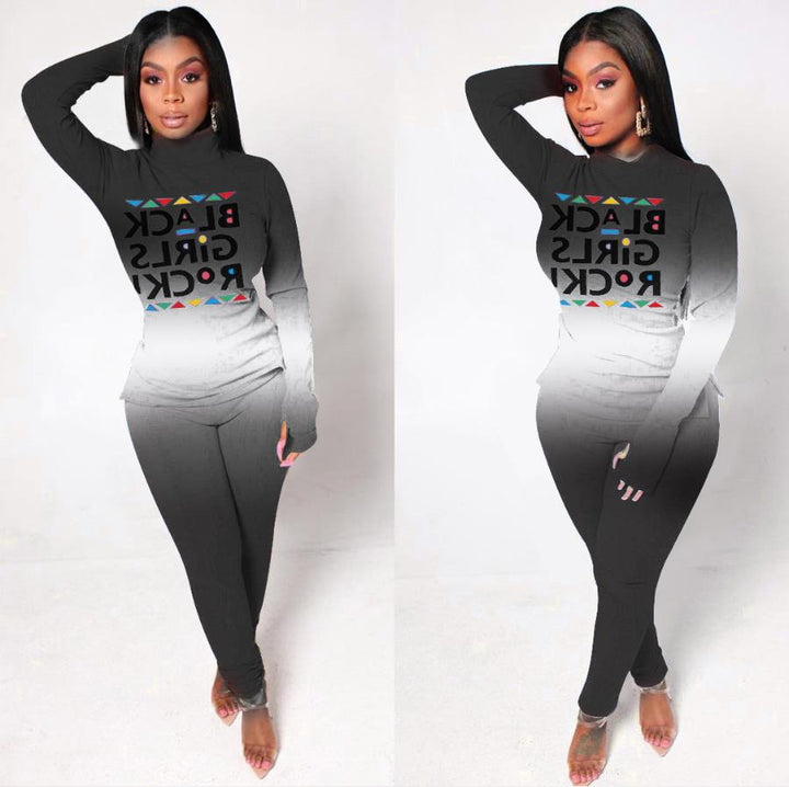 Damen Zweiteiliges Lounge-Set mit Statement-Print, Langarmshirt und Highwaist-Leggings Drune