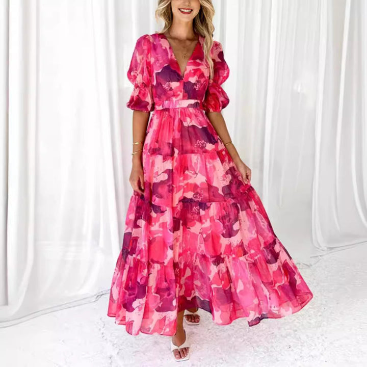Damen nan mehrlagiges Maxikleid im Volant‑Stufenlook mit V‑Ausschnitt und geraffter Empire‑Taille Drune
