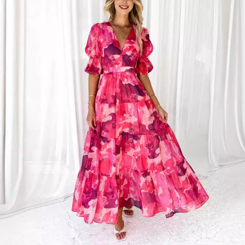 Damen nan mehrlagiges Maxikleid im Volant‑Stufenlook mit V‑Ausschnitt und geraffter Empire‑Taille Drune