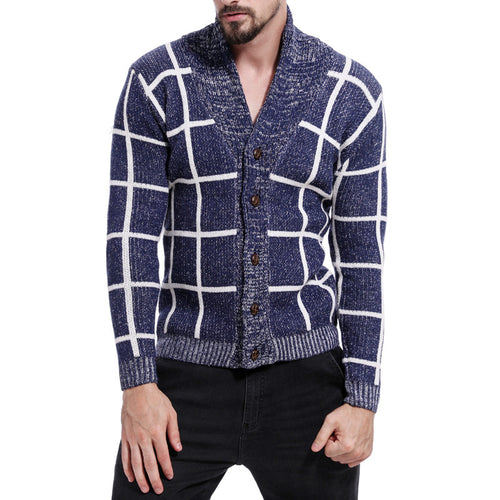 Herren modische Strickjacke mit Karomuster und elegantem Revers Drune