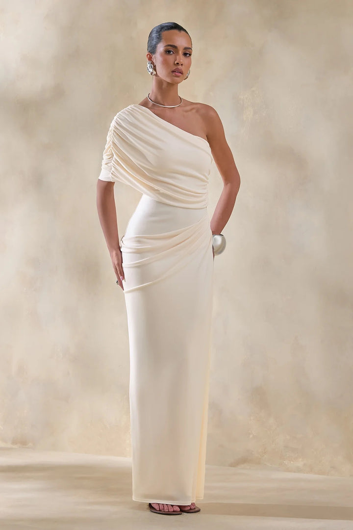 Damen Elegantes Langarm-Minikleid mit fließendem Drapée und asymmetrischem Design Drune
