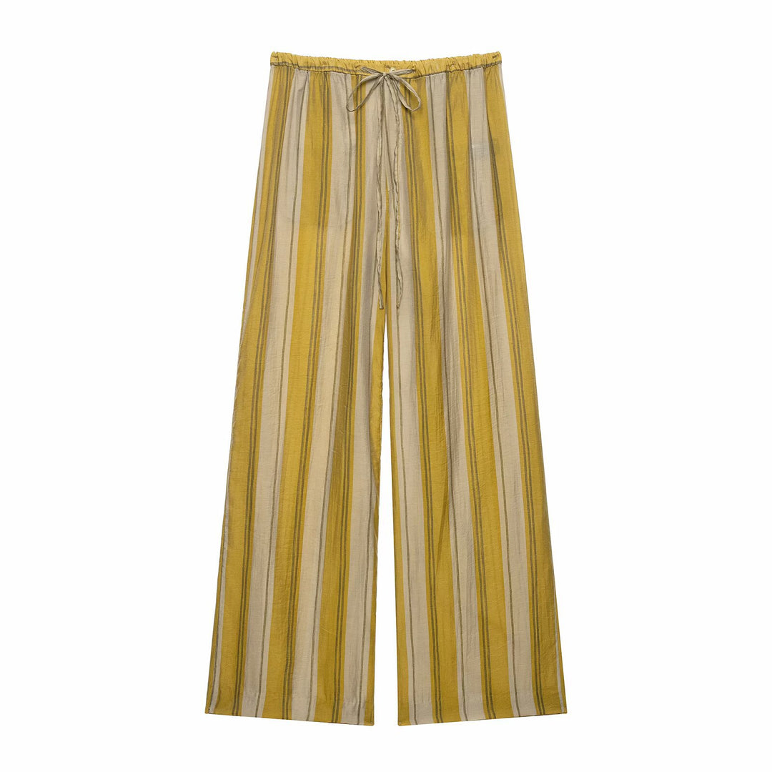 Damen Gestreiftes Lounge-Zweiteiler mit Oversize-Hemd und weiten Tunnelzug-Hosen Drune