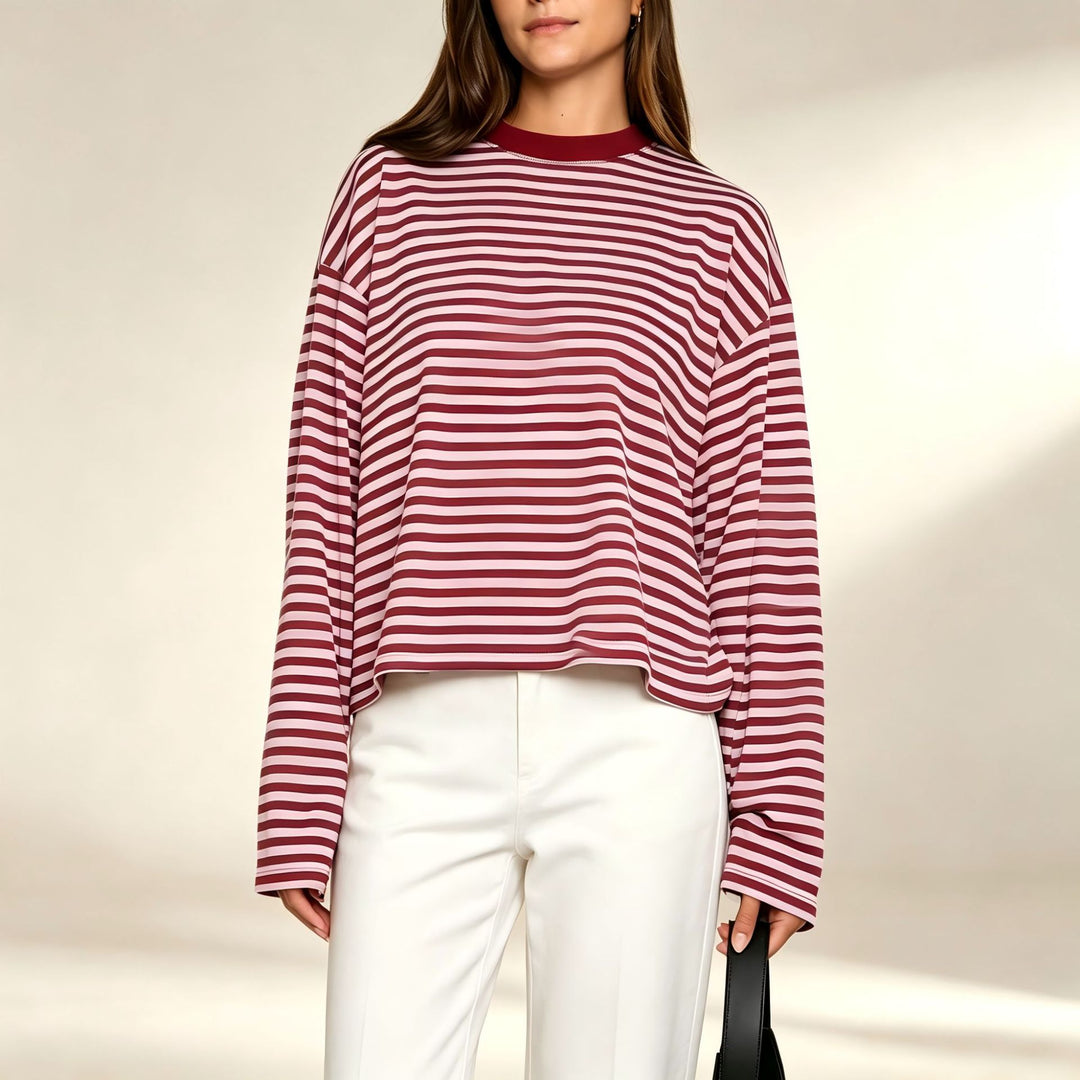 Damen gestreiftes Langarmshirt mit lässigem Schnitt und rundem Halsausschnitt