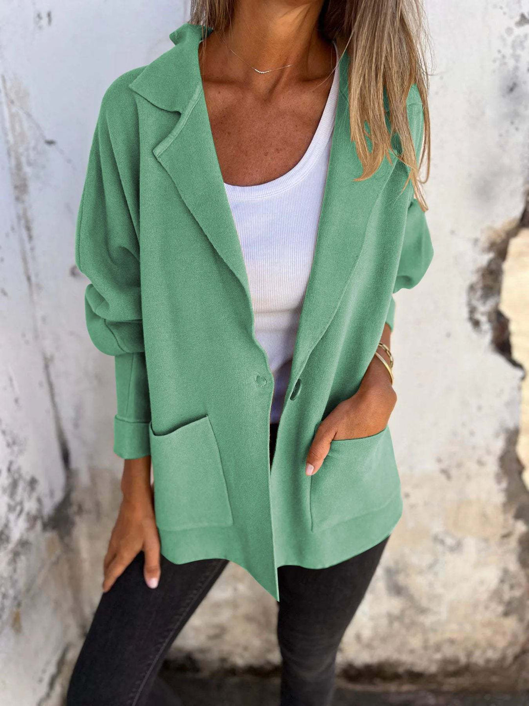 Damen Lässiger Oversize-Blazer mit praktischen Taschen und Knopfverschluss Drune