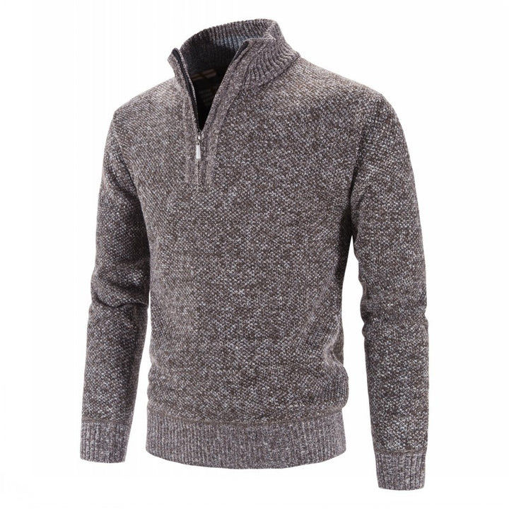 Herren nan Strickpullover mit Halbzip, hohem Stehkragen und strukturierter Waffelstrick-Optik Drune