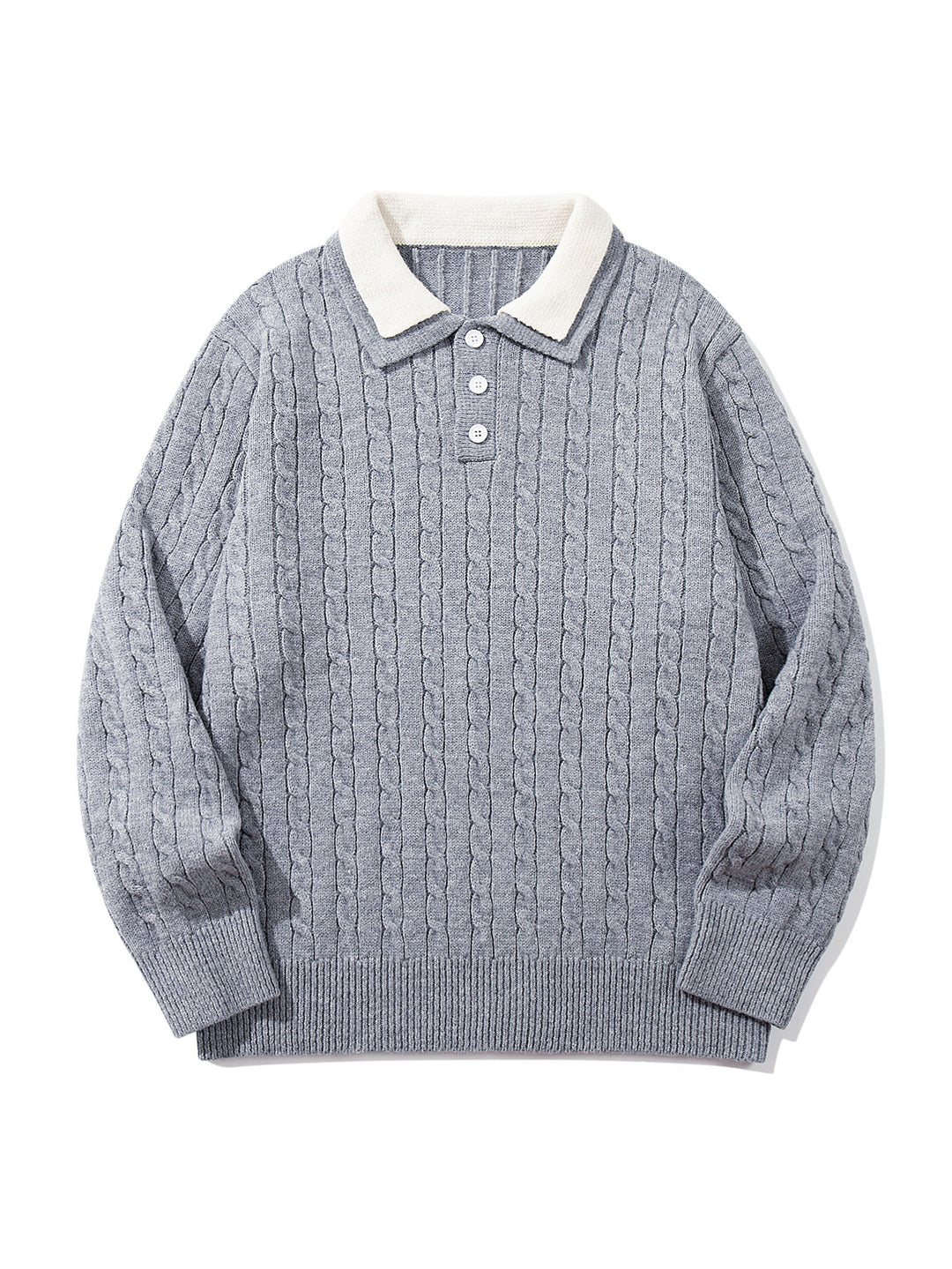 Unisex Polo-Strickpullover mit Zopfstrick und Kontrastkragen Drune
