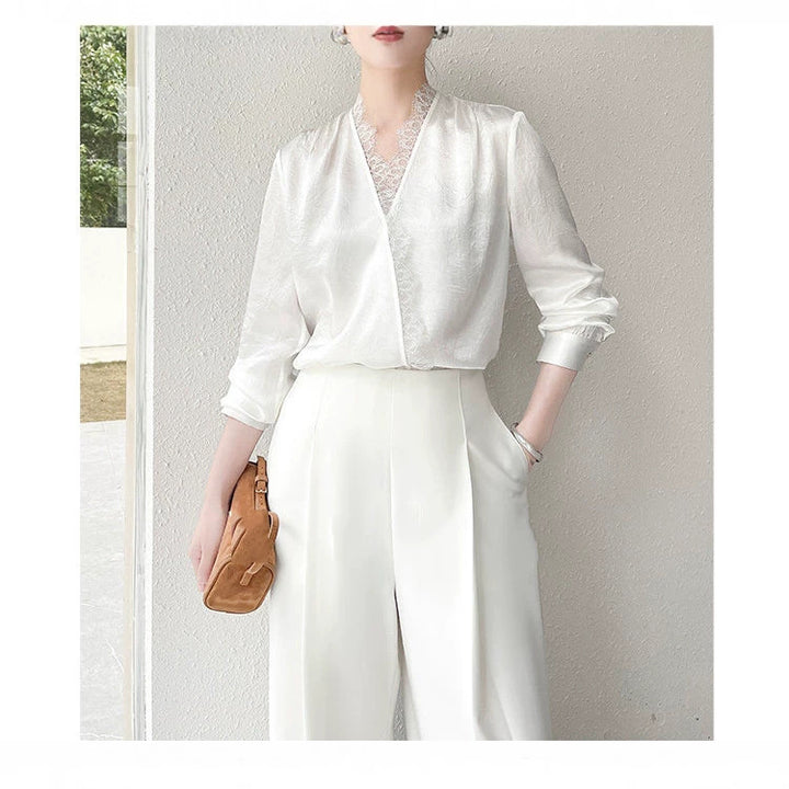 Damen Elegante und raffinierte Bluse mit Spitzenkragen Drune