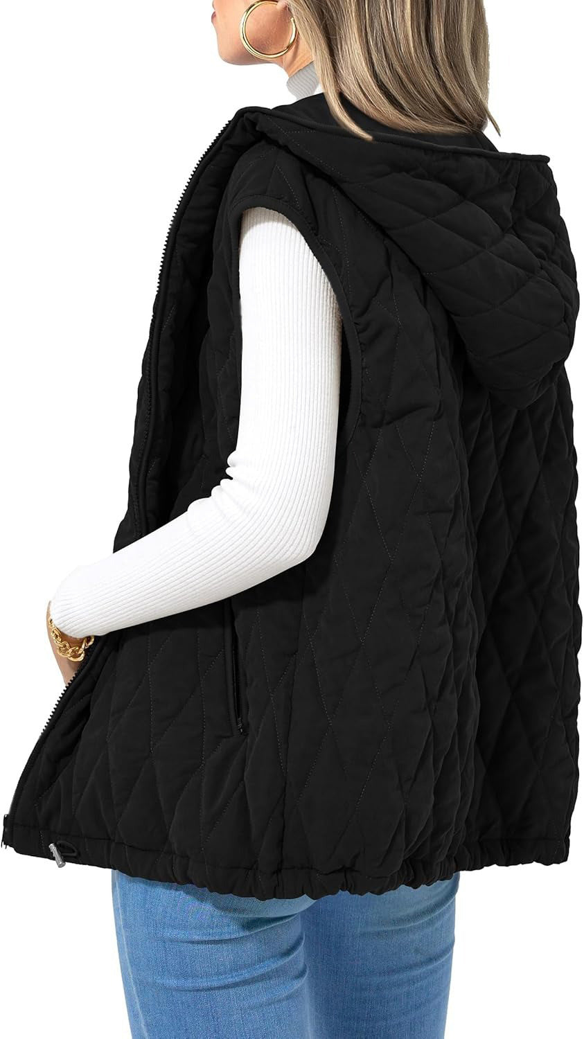 Damen gesteppte Hoodie-Weste mit praktischen Taschen Drune
