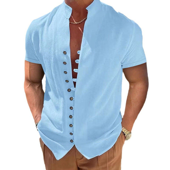 Herren lässiges Kurzarmhemd mit angesagtem Knopfdesign Drune