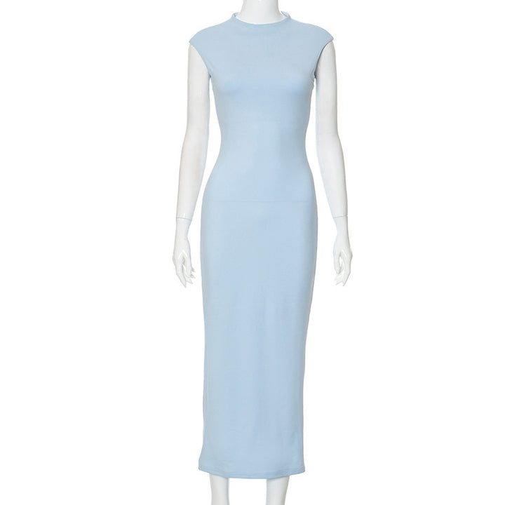 Damen figurbetontes Maxikleid mit elegantem Stehkragen Drune