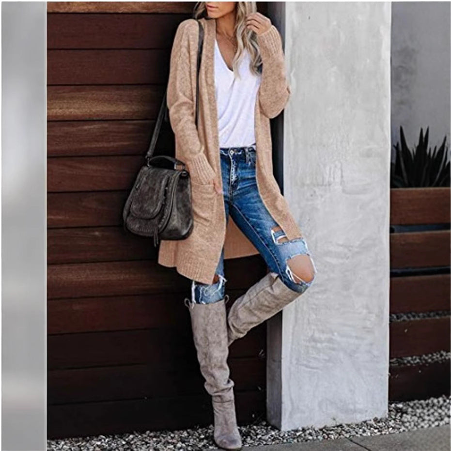 Damen Langer Strickcardigan mit offener Vorderseite und kuscheliger Textur Drune
