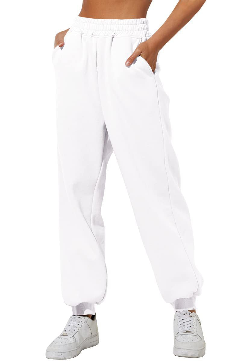 Damen nan weite High‑Waist Jogginghose mit soften Bügelfalten, elastischem Komfortbund und gerippten Knöchelbündchen Drune