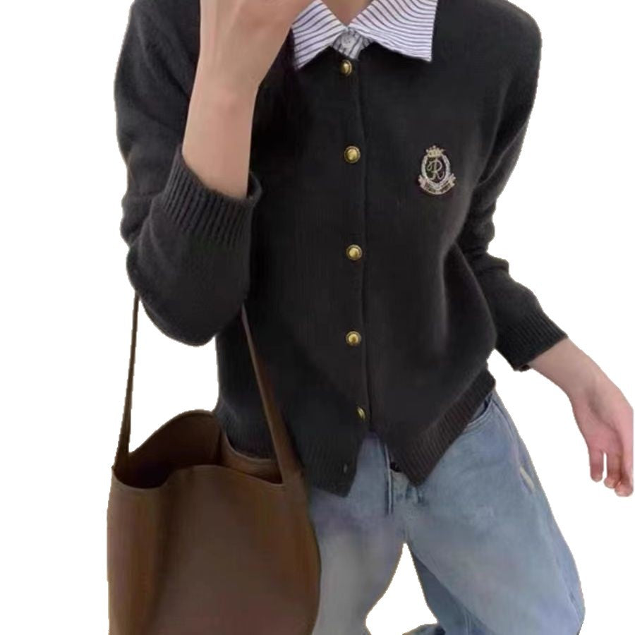Damen Strickjacke mit Kragen und Knopfleiste Drune