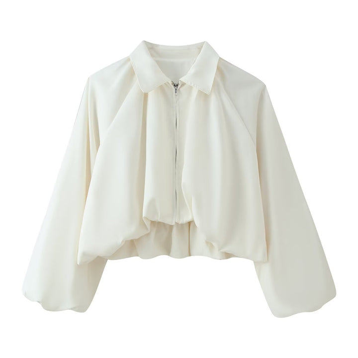 Damen Kurze Cropped‑Jacke mit Raglanärmeln, Reißverschluss und gerafftem Saum Drune