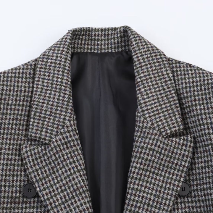 Damen Doppelreihiger Hahnentritt-Blazer mit Cutaway-Saum und Gehschlitz Drune
