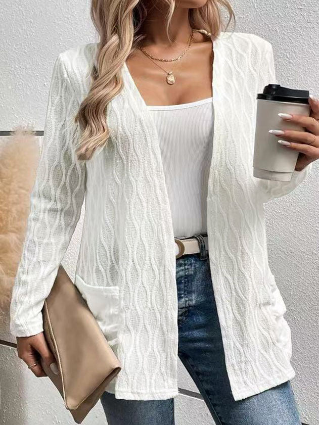 Damen Offene Strickjacke mit strukturierter Wellenoptik und aufgesetzten Taschen Drune