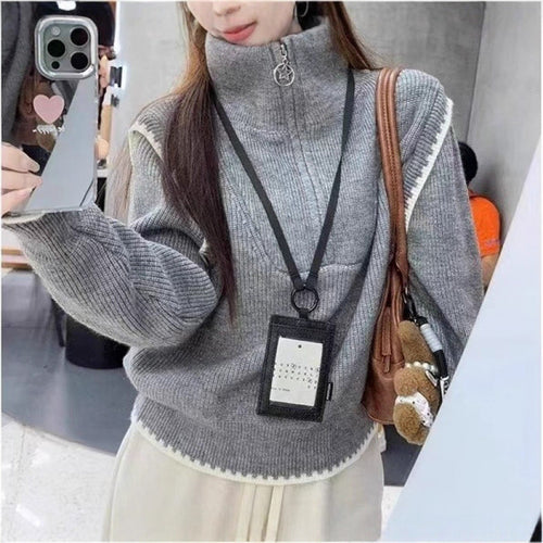 Damen Hochschul-Pullover mit Stehkragen und Reißverschluss Drune