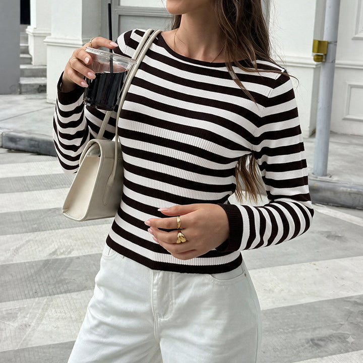 Damen Lässiger Langarm-Pullover im modernen Streifenlook Drune