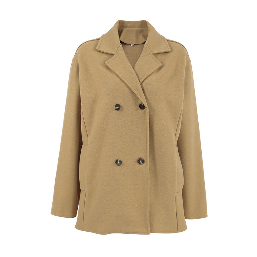 Damen Modischer Wool-Blend Blazer mit doppelter Knopfleiste Drune