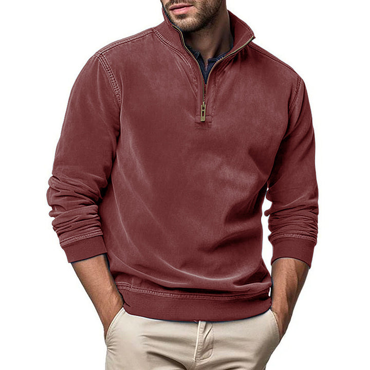 Herren Halbzip Sweatshirt mit Stehkragen und Rippbündchen Drune