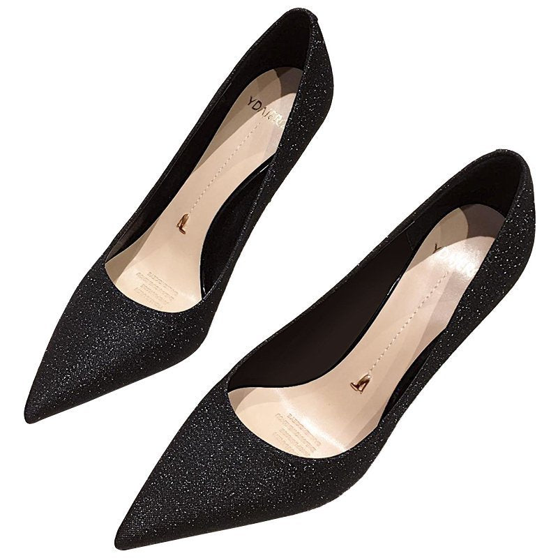 Damen Funkelnde spitz zulaufende Pumps mit filigratem Stiletto‑Metallabsatz und Memory‑Fußbett Drune