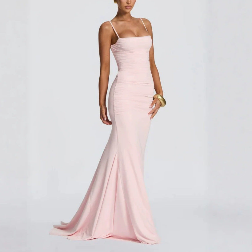 Damen Elegantes Tailliertes Maxikleid mit Raffungen Drune