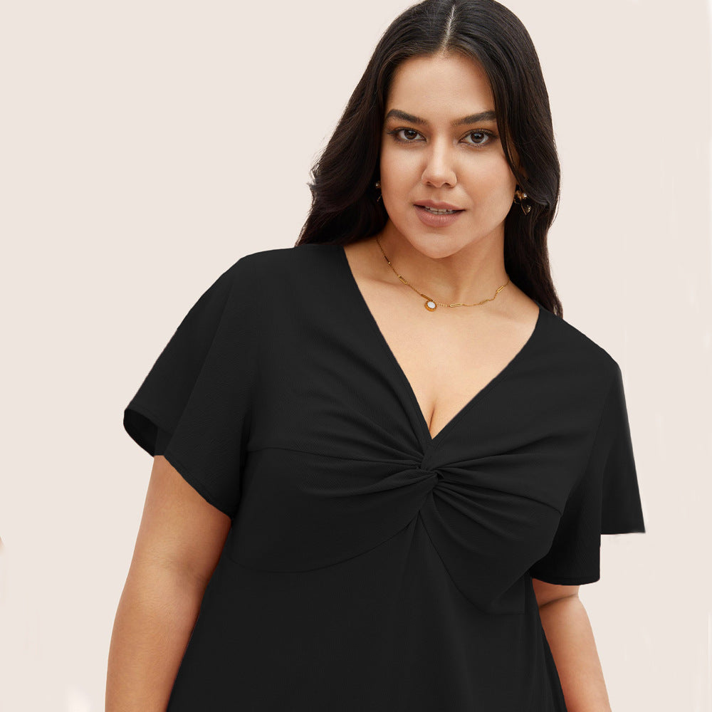 Damen Elegant geschnittenes Midikleid mit Knotendetail und kurzen Ärmeln Drune