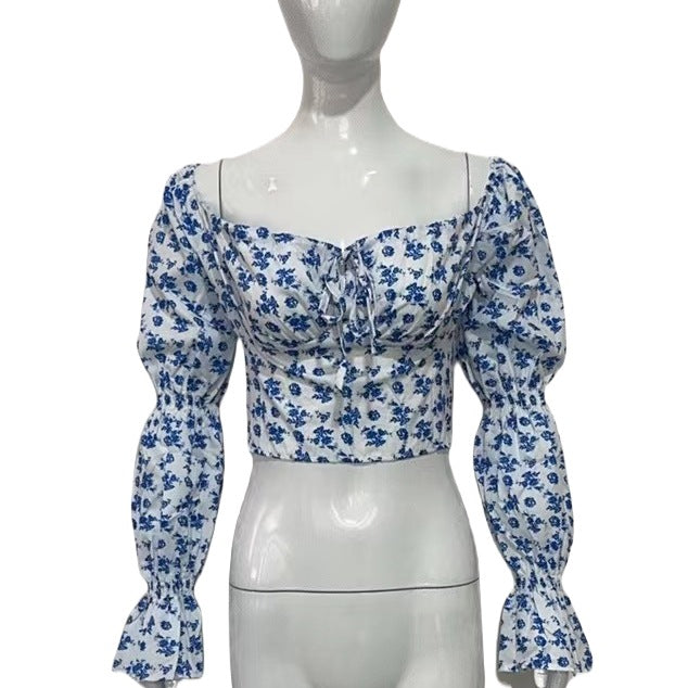 Damen GDrunelümtes Cropped-Top mit Schnürung, Puffärmeln und taillierter Korsagen-Optik Drune
