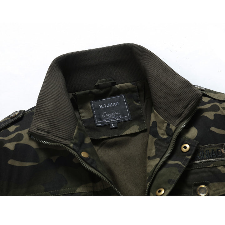 Herren Camouflage-Fieldblouson im Utility‑Stil mit Rippbündchen und Schulterklappen Drune