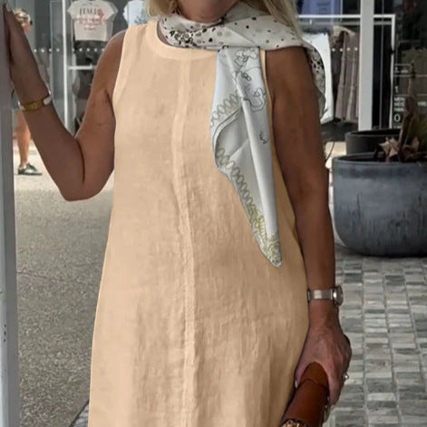 Damen Leichtes Sommerkleid aus Baumwoll-Leinen-Mix mit klassischem Schnitt Drune
