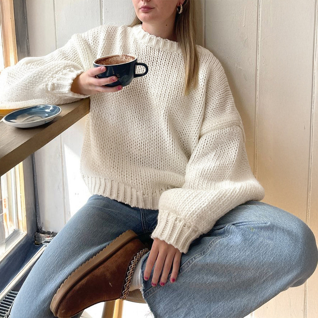 Damen nan oversized Grobstrickpullover mit Rundhalsausschnitt und gerippten Abschlüssen Drune