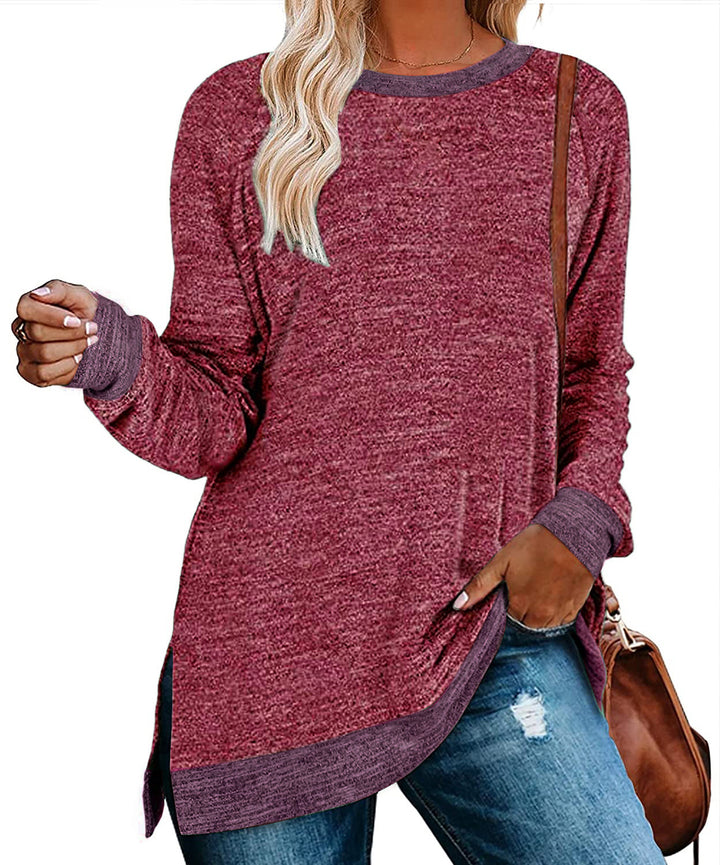 Damen lässiges Oversized Langarmshirt mit abgesetztem Saum Drune