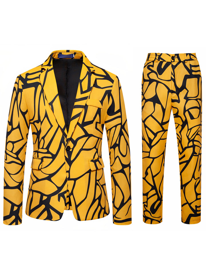 Herren Zweiteiliges Satin-Anzugsset mit grafischem Allover‑Print und schmaler Silhouette Drune