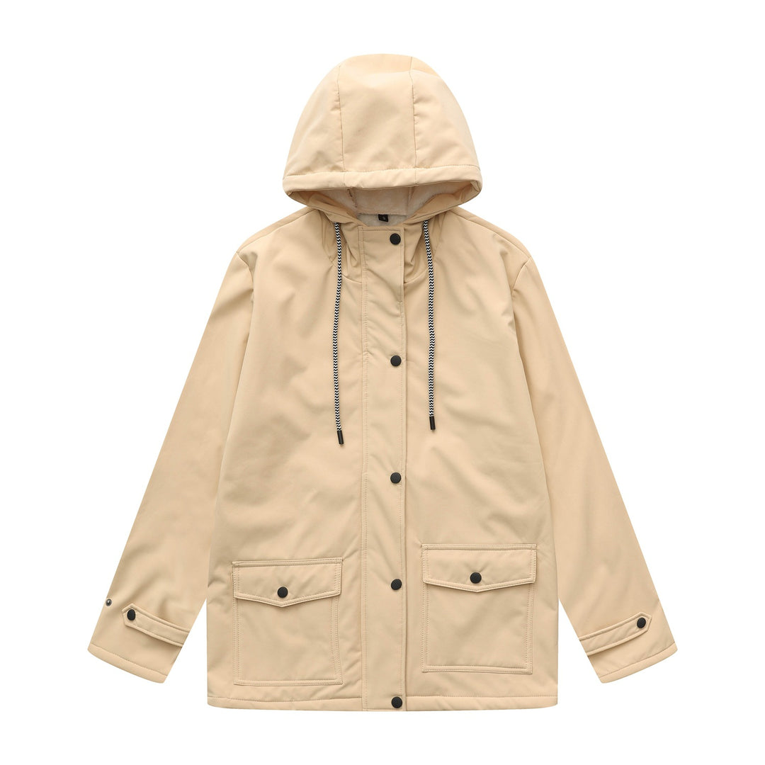 Damen nan wasserabweisender Parka mit Kapuze, fleecegefütterter Innenseite und großen Pattentaschen Drune