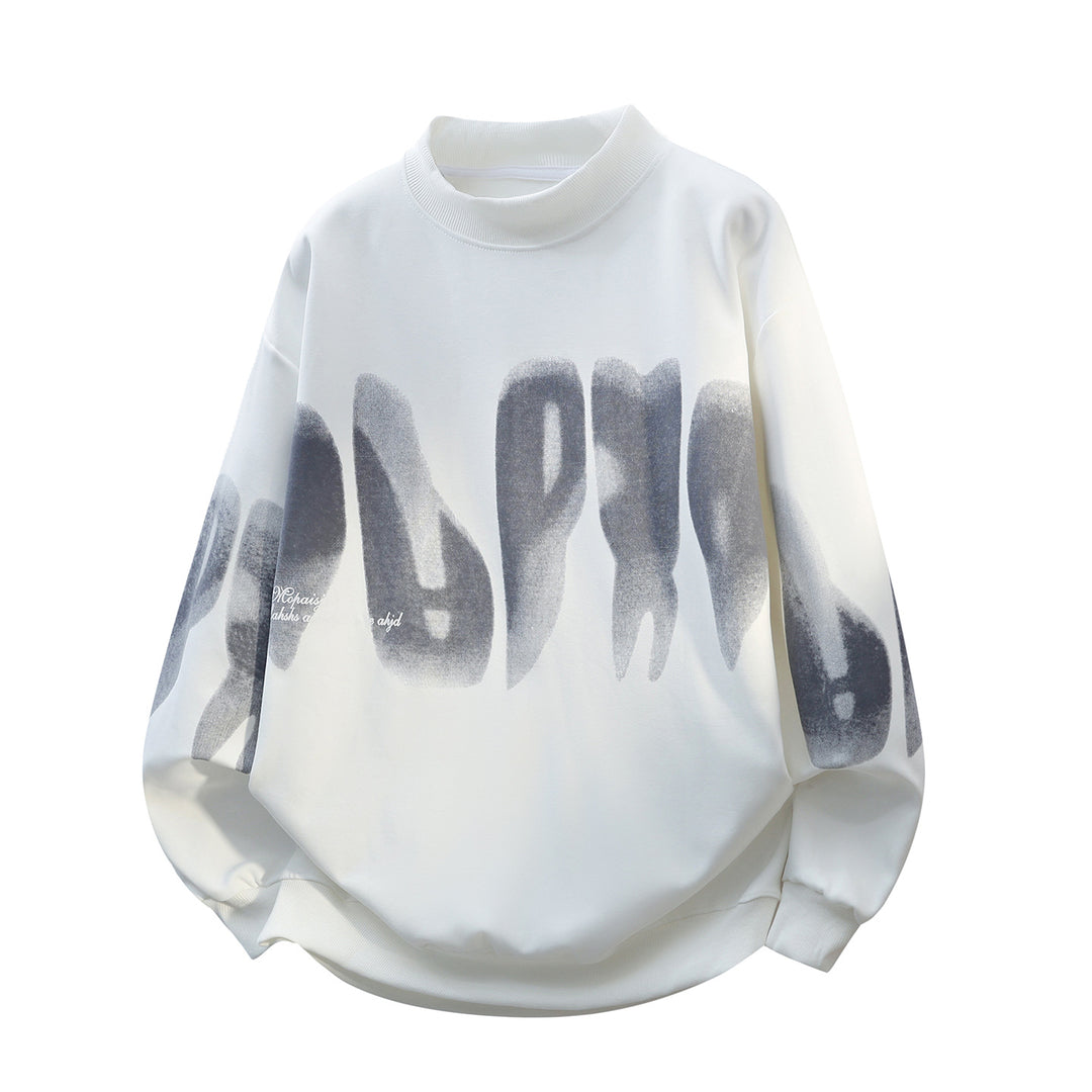 Unisex Oversize-Rundhals-Sweatshirt mit Stehkragen, abstraktem Print & gerippten Bündchen Drune