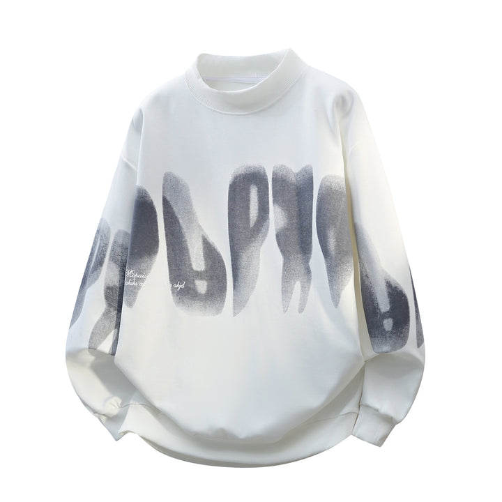 Unisex Oversize-Rundhals-Sweatshirt mit Stehkragen, abstraktem Print & gerippten Bündchen Drune