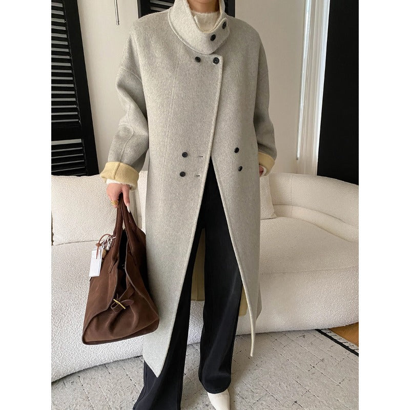 Damen eleganter Wollmantel mit hohen Kragen und praktischen Taschen Drune