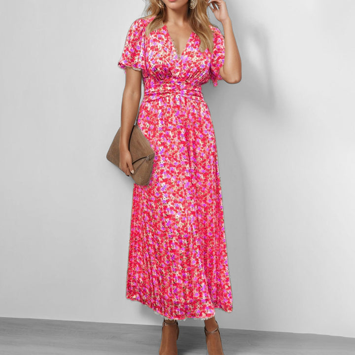Damen Fließendes Maxikleid mit floralem Design und V-Ausschnitt Drune