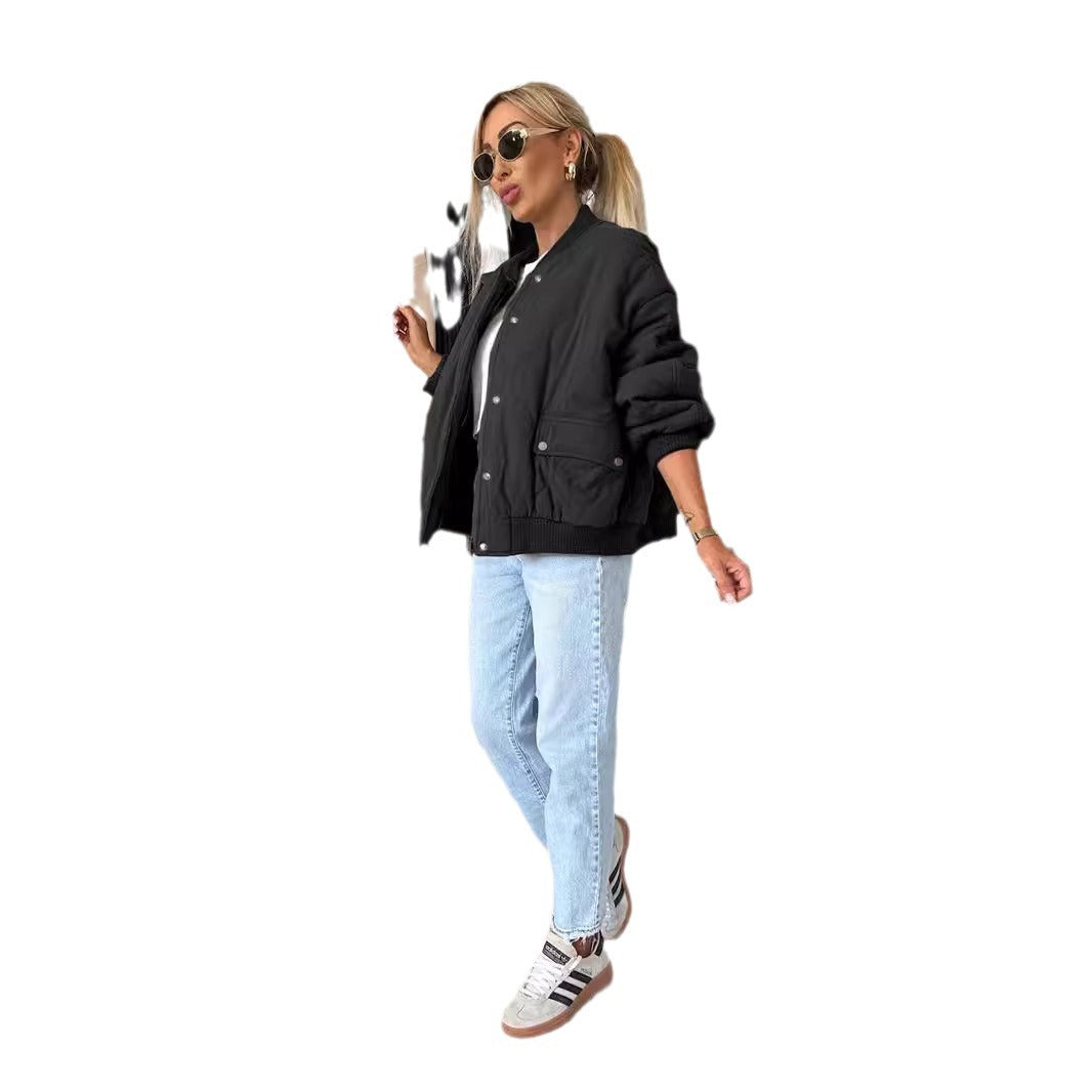 Damen lässige Steppjacke mit Knopfverschluss und elastischen Bündchen Drune