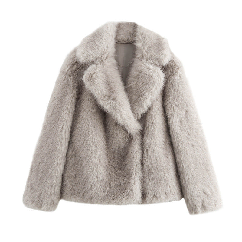 Damen Kuschelige Kunstpelzjacke mit elegantem Revers Drune