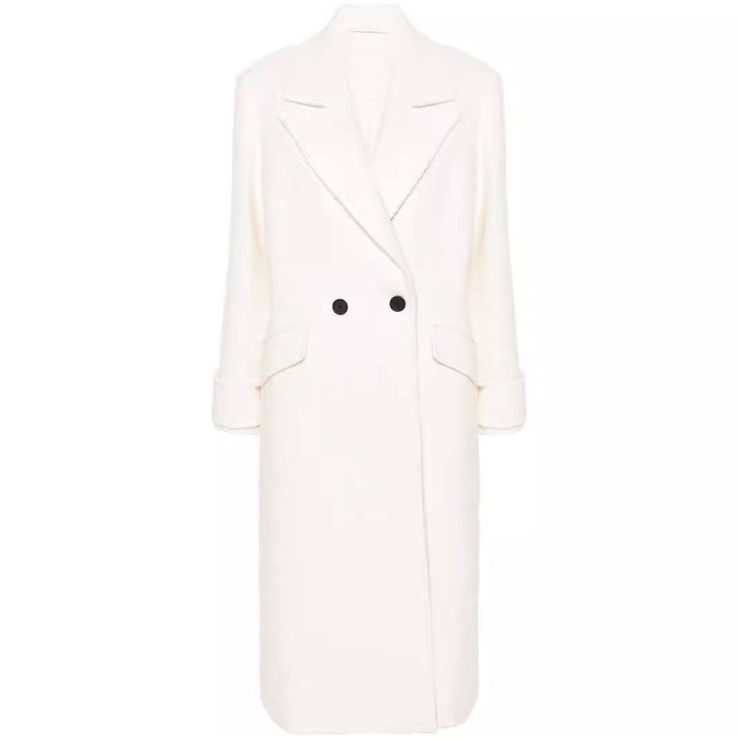 Damen Gerade geschnittener Midi-Wollmantel mit Oversize-Revers und verdeckter Knopfleiste Drune