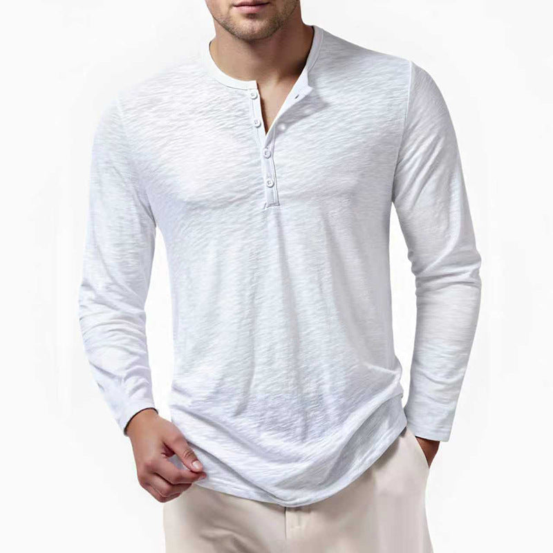 Herren nan Slim-Fit Henley Langarmshirt mit kurzem Knopfverschluss und abgerundetem Saum Drune